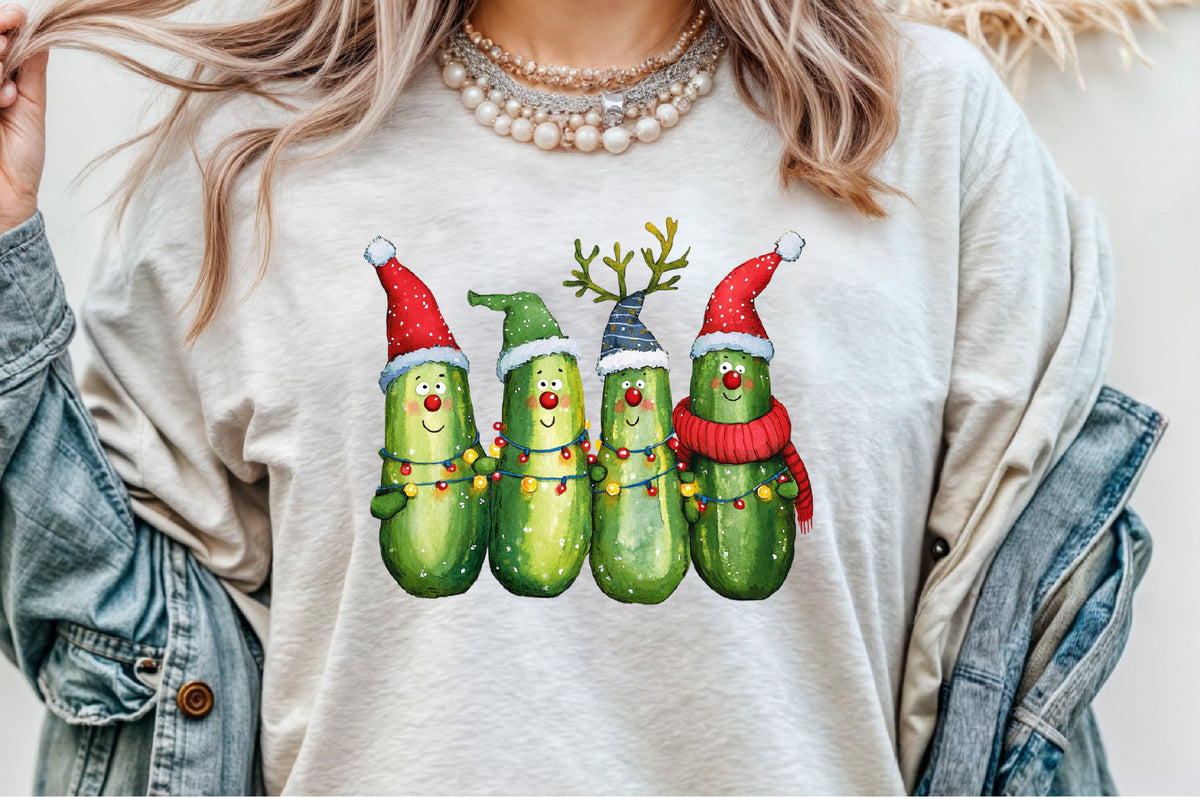 Funny Christmas Pickles Watercolor PNG Bundle
