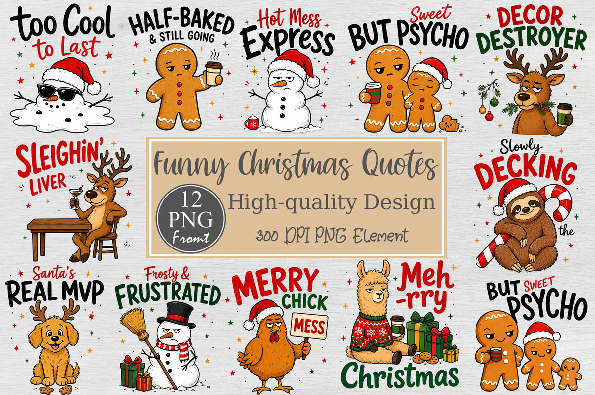 Funny Christmas Quotes PNG Sublimation Bundle