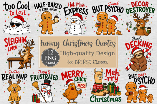 Funny Christmas Quotes PNG Sublimation Bundle