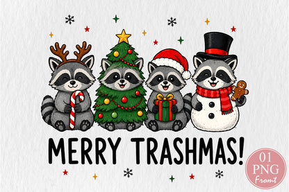 Funny Christmas Raccoon Trashmas PNG Sublimation Design