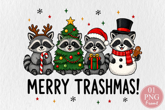 Funny Christmas Raccoon Trashmas PNG Sublimation Design
