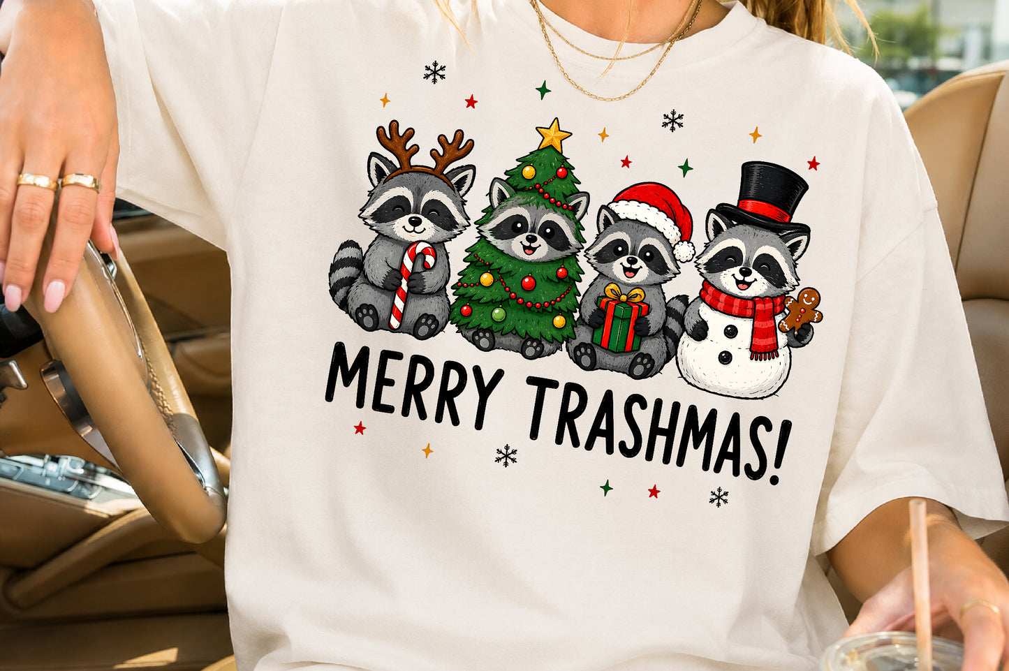 Funny Christmas Raccoon Trashmas PNG Sublimation Design