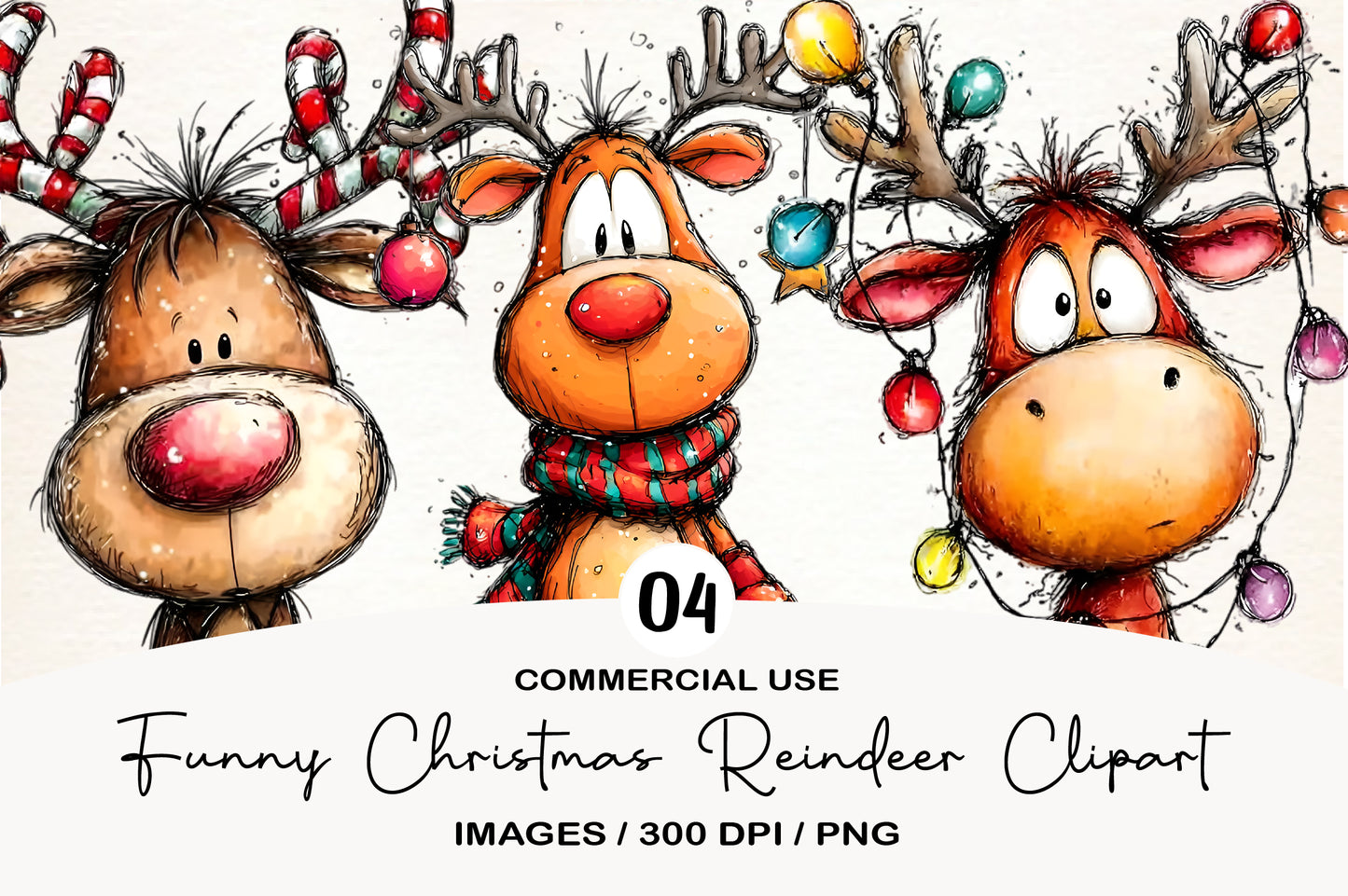 Funny Christmas Reindeer Clipart PNG Sublimation