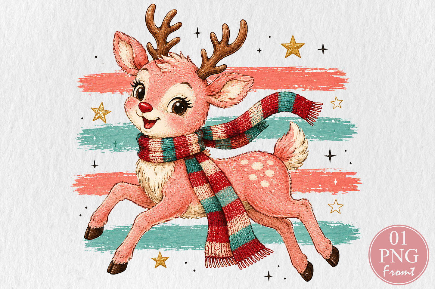 Cute Pink Reindeer Christmas PNG Sublimation Design