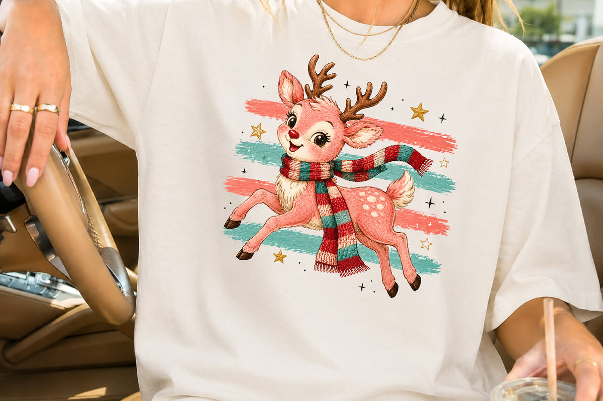 Cute Pink Reindeer Christmas PNG Sublimation Design