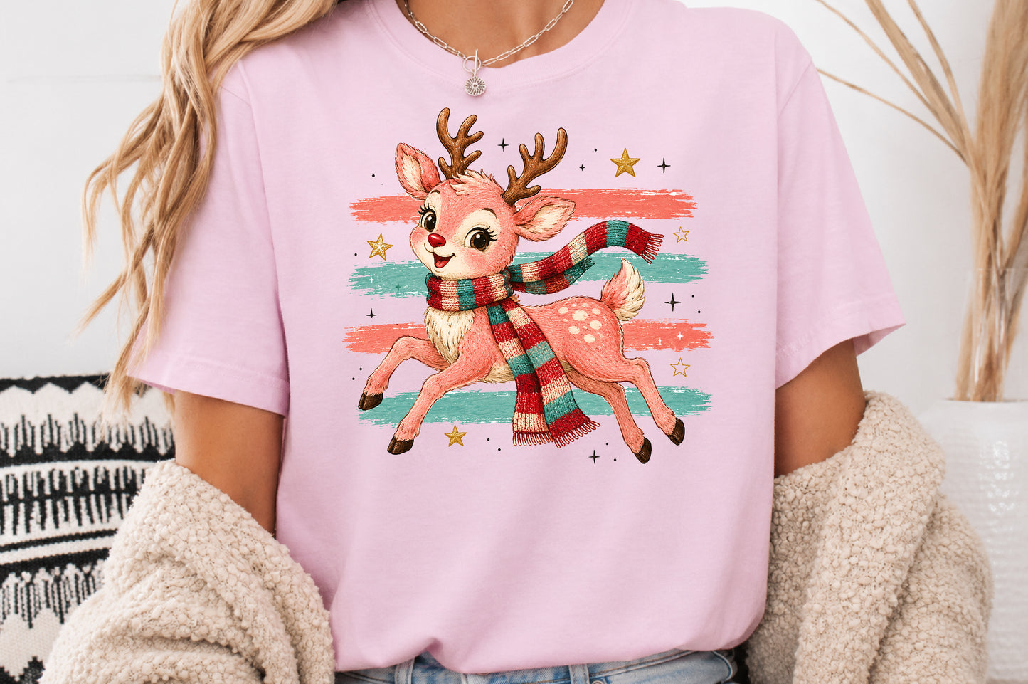 Cute Pink Reindeer Christmas PNG Sublimation Design