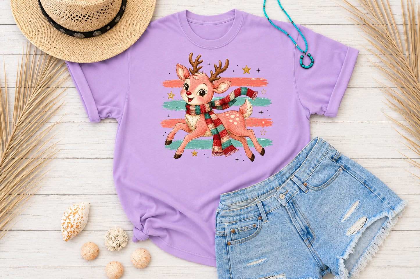 Cute Pink Reindeer Christmas PNG Sublimation Design