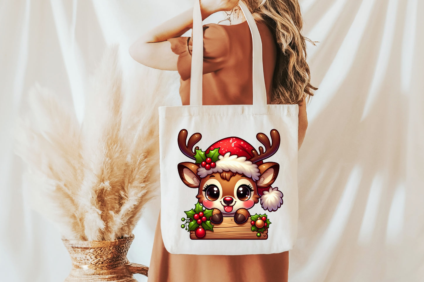 Cute Christmas Reindeer with Sign PNG Holiday Santa Reindeer Sublimation