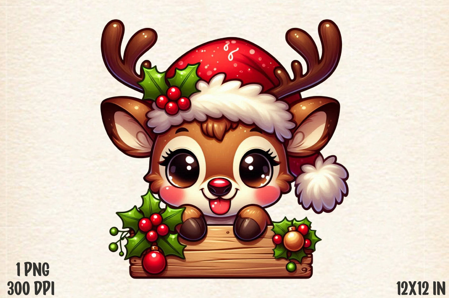 Cute Christmas Reindeer with Sign PNG Holiday Santa Reindeer Sublimation