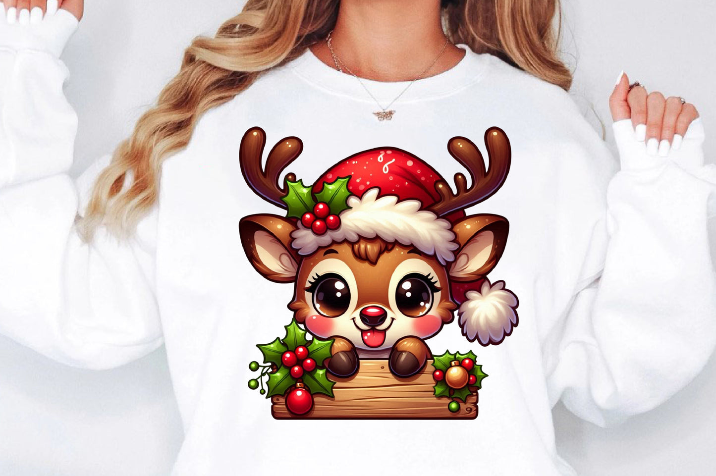 Cute Christmas Reindeer with Sign PNG Holiday Santa Reindeer Sublimation