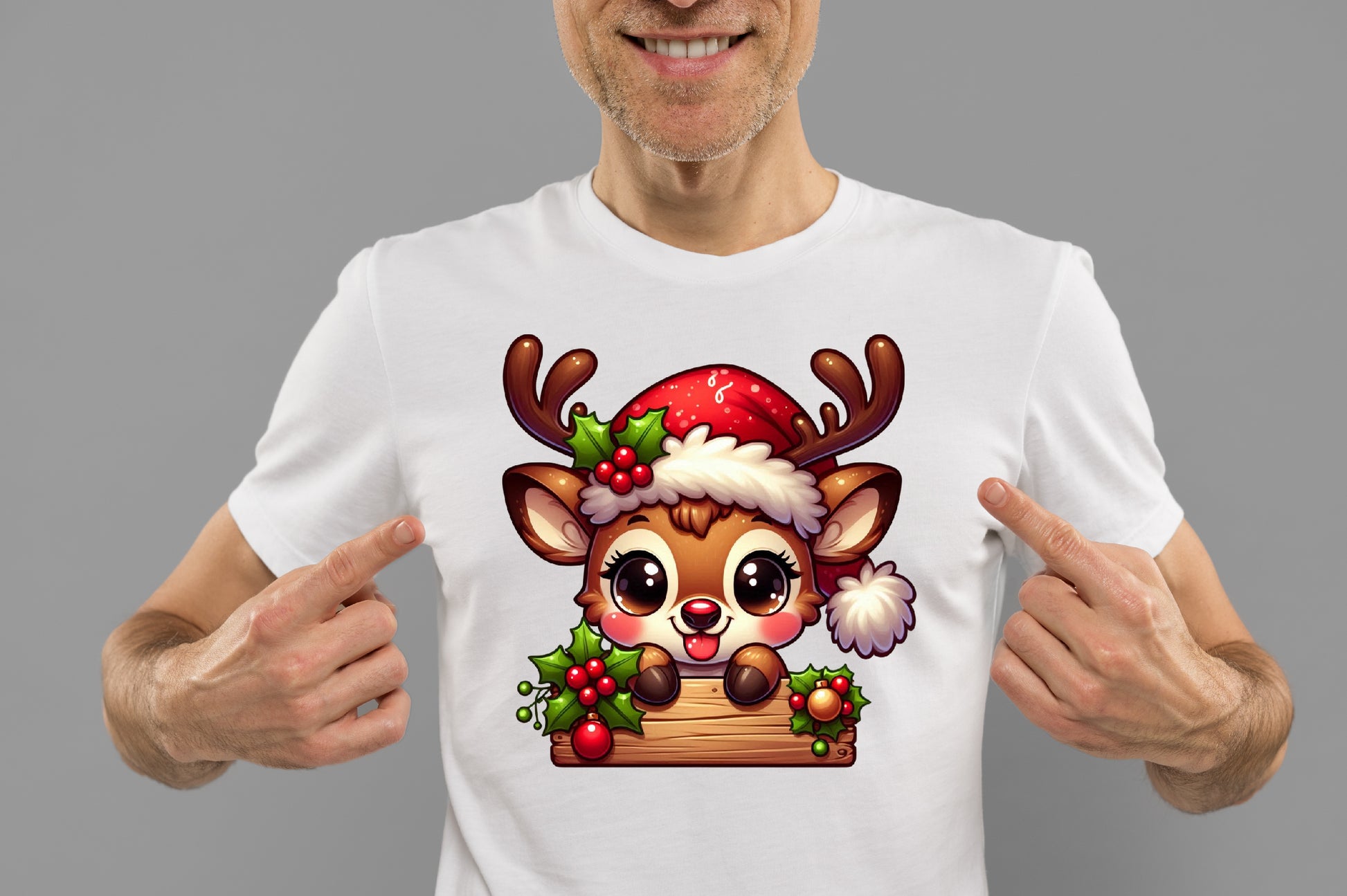 Cute Christmas Reindeer with Sign PNG Holiday Santa Reindeer Sublimation