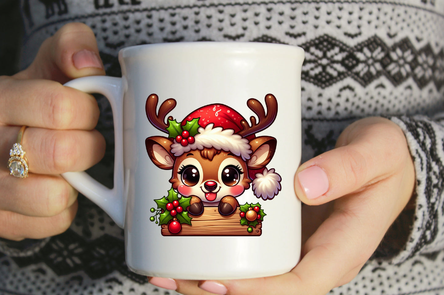Cute Christmas Reindeer with Sign PNG Holiday Santa Reindeer Sublimation