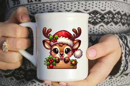 Cute Christmas Reindeer with Sign PNG Holiday Santa Reindeer Sublimation