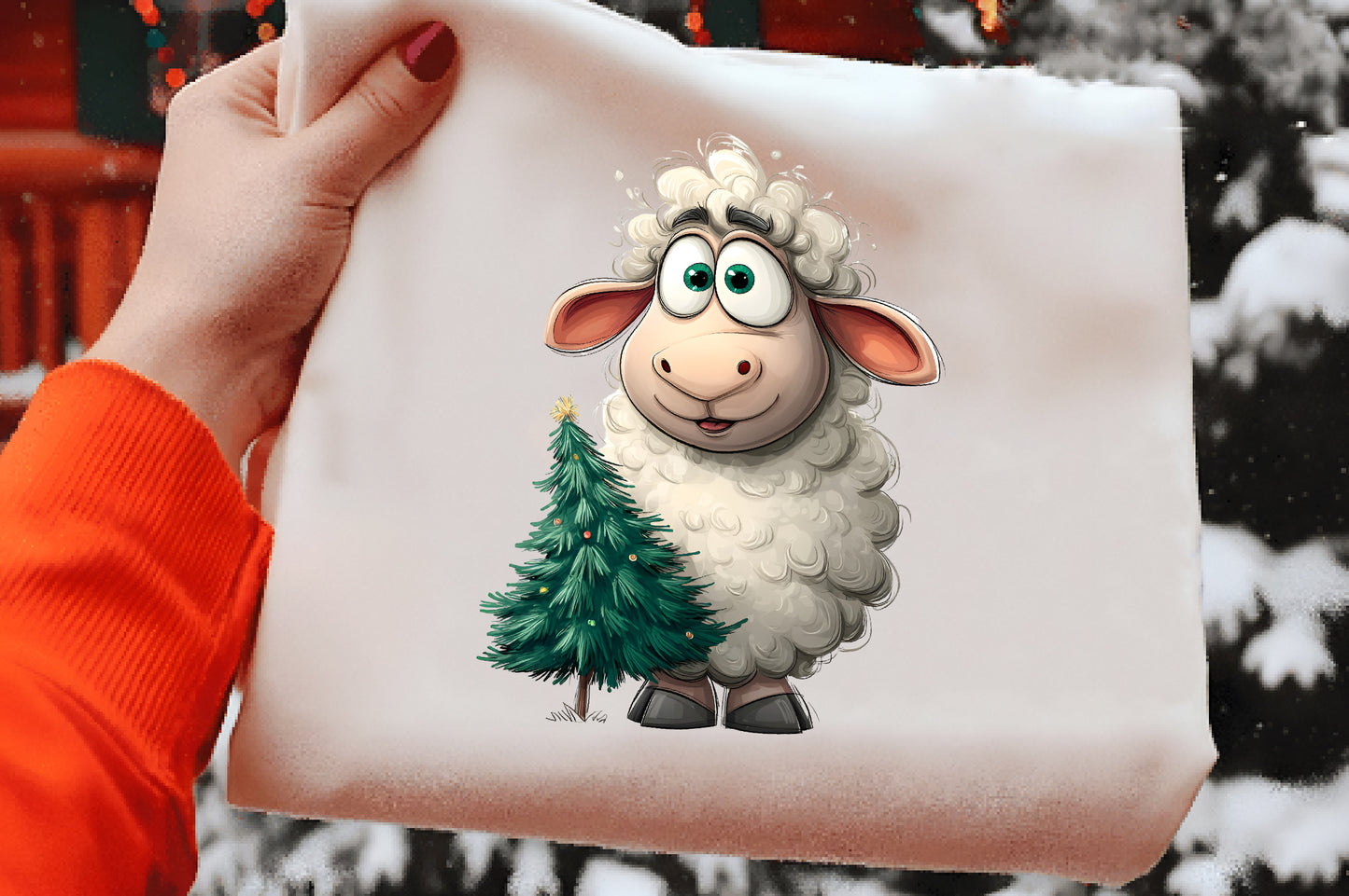 Funny Christmas Sheep Clipart PNG Bundle | Cute Watercolor Holiday Sheep Clipart