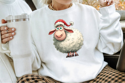 Funny Christmas Sheep Watercolor Clipart PNG Bundle