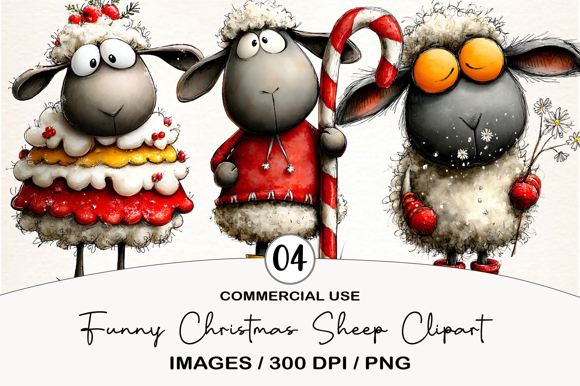 Funny Christmas Sheep Clipart PNG