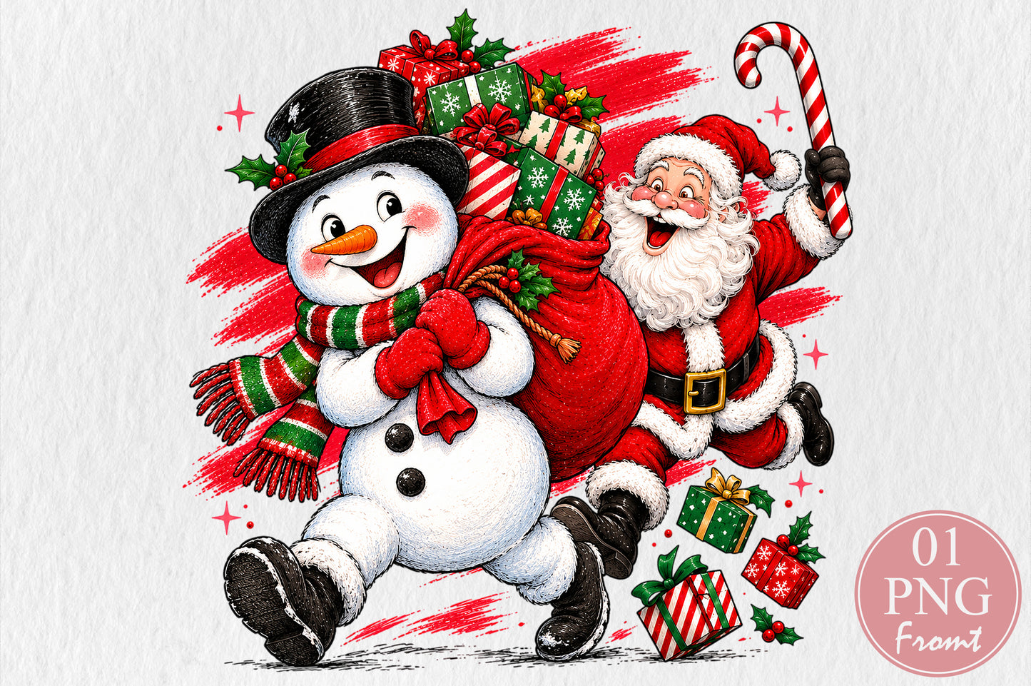 Funny Christmas Snowman and Santa PNG