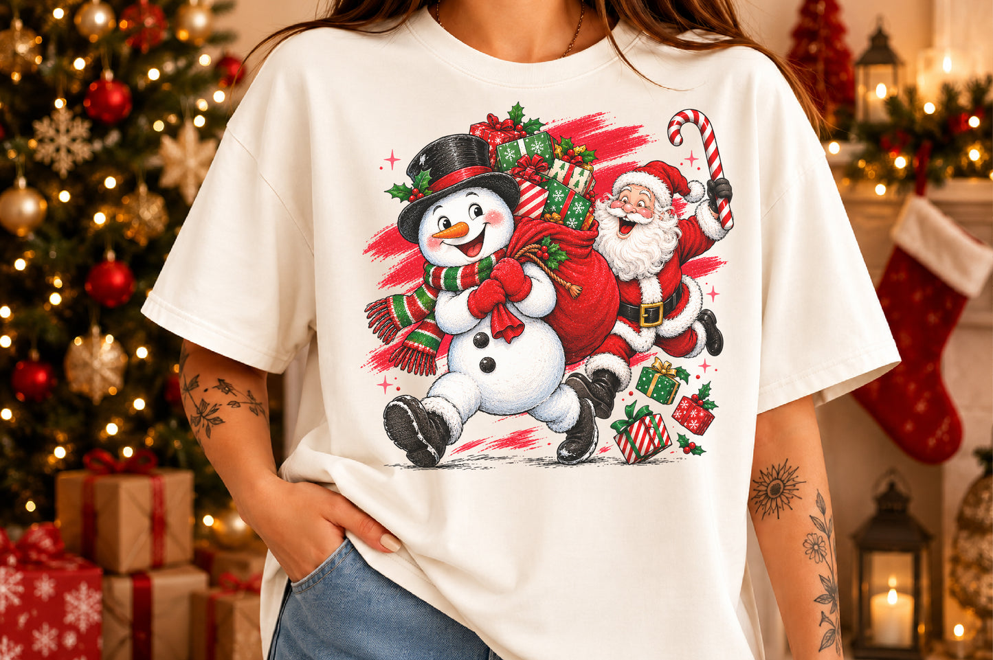 Funny Christmas Snowman and Santa PNG