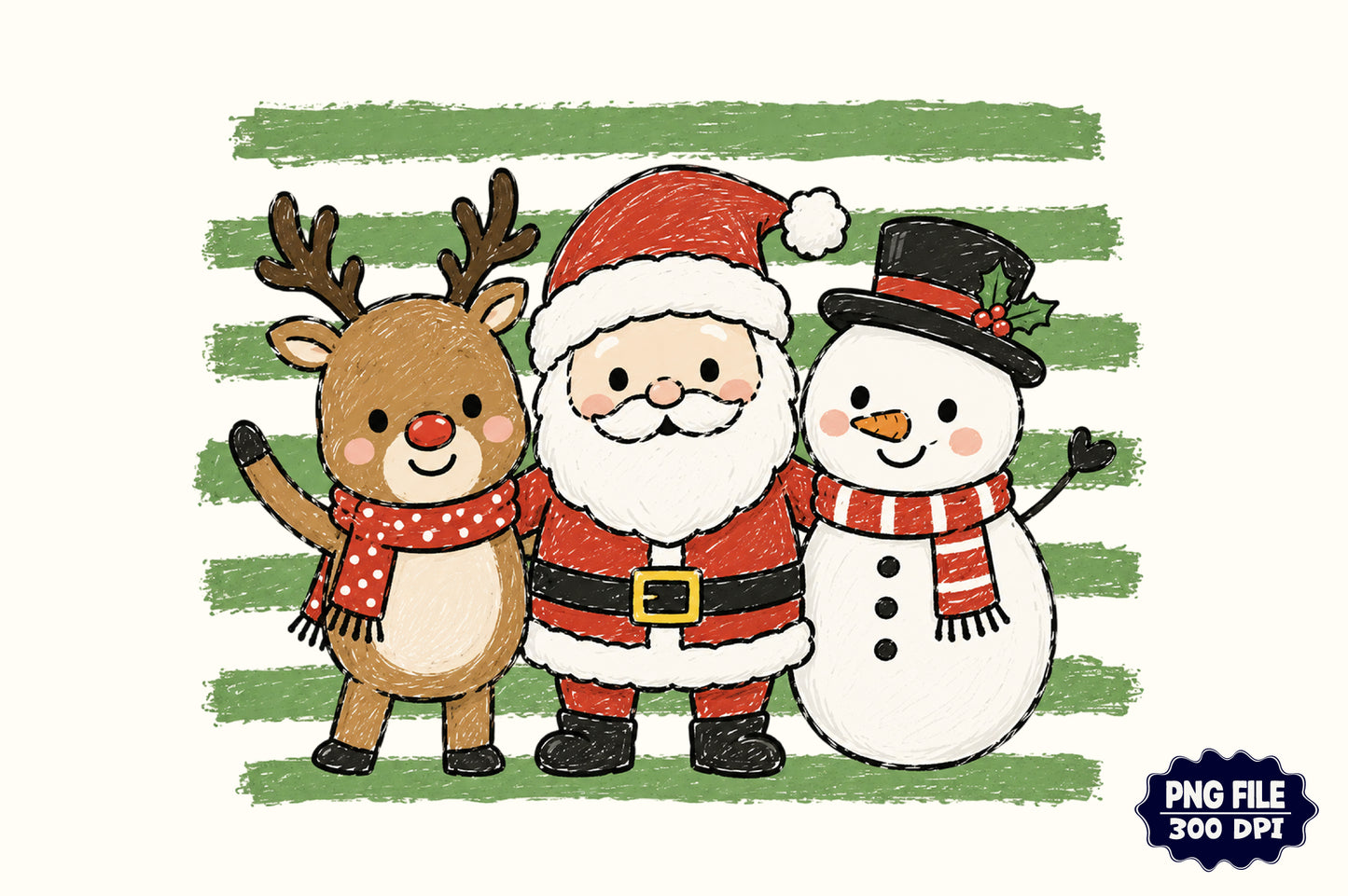 Funny Christmas Stripes PNG  Santa Reindeer Snowman Holiday