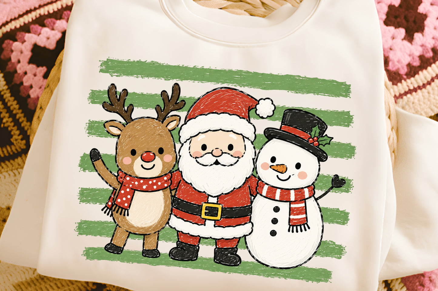 Funny Christmas Stripes PNG  Santa Reindeer Snowman Holiday