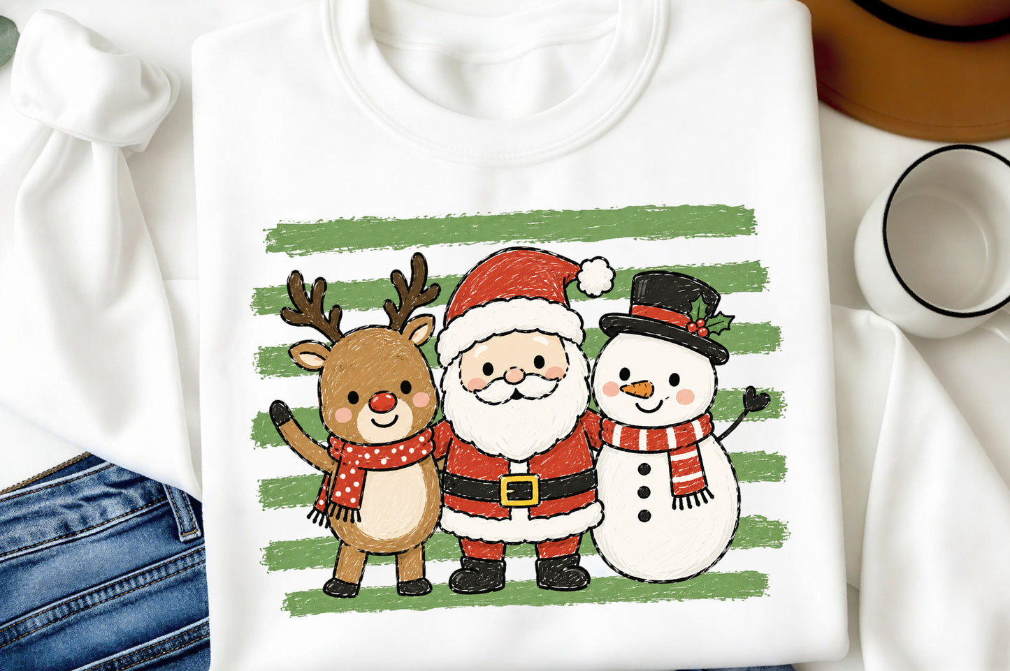 Funny Christmas Stripes PNG  Santa Reindeer Snowman Holiday