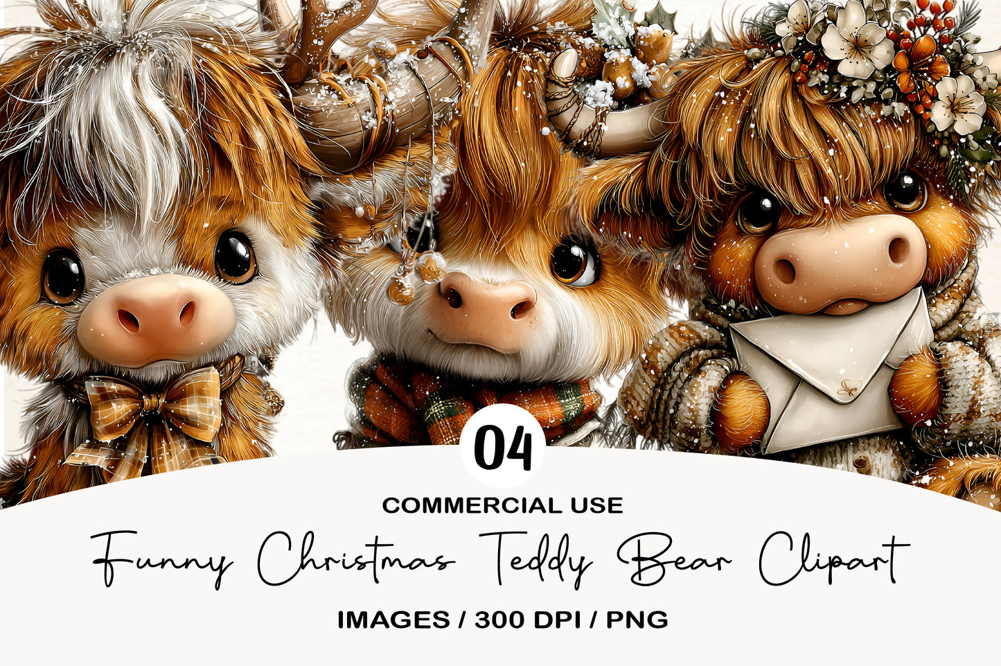 Funny Christmas Teddy Bear Clipart PNG Bundle | Cute Watercolor Holiday Bear Clipart