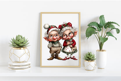 Funny Christmas Elderly Couple Clipart PNG