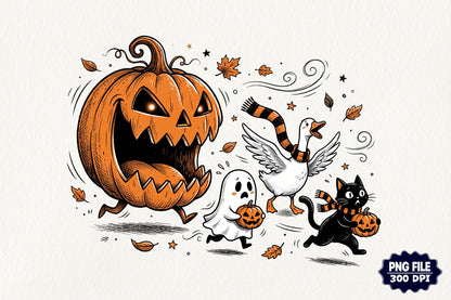 Funny Halloween Pumpkin Ghost Cat Goose PNG Halloween Sublimation