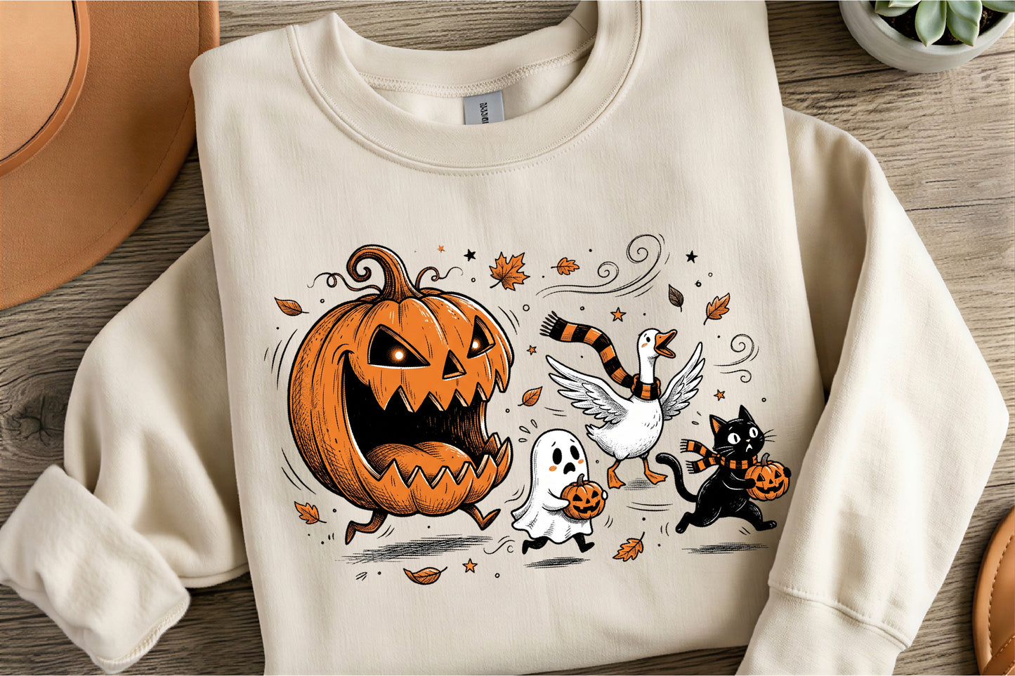 Funny Halloween Pumpkin Ghost Cat Goose PNG Halloween Sublimation
