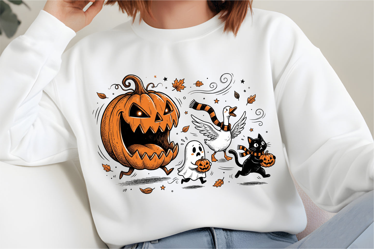 Funny Halloween Pumpkin Ghost Cat Goose PNG Halloween Sublimation