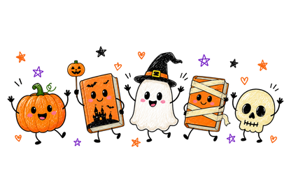 Cute Halloween Spooky Book Characters PNG | Funny Halloween Sublimation