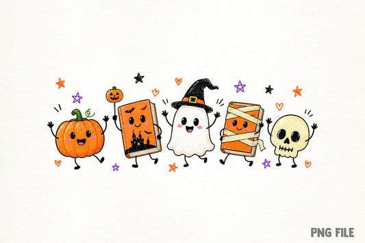 Cute Halloween Spooky Book Characters PNG | Funny Halloween Sublimation