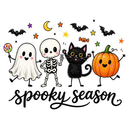 Funny Hanging Ghosts Halloween PNG | Spooky Season Ghost, Skeleton, Black Cat & Pumpkin Halloween Sublimation Design
