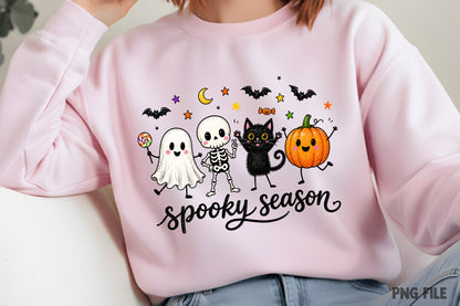 Funny Hanging Ghosts Halloween PNG | Spooky Season Ghost, Skeleton, Black Cat & Pumpkin Halloween Sublimation Design