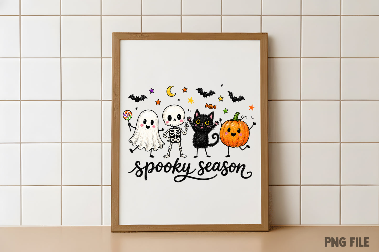 Funny Hanging Ghosts Halloween PNG | Spooky Season Ghost, Skeleton, Black Cat & Pumpkin Halloween Sublimation Design