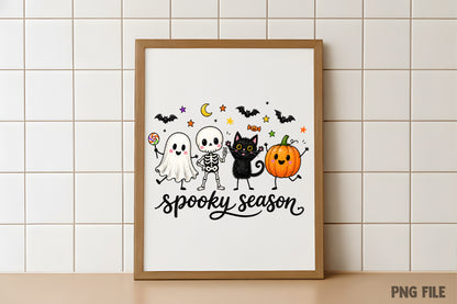 Funny Hanging Ghosts Halloween PNG | Spooky Season Ghost, Skeleton, Black Cat & Pumpkin Halloween Sublimation Design