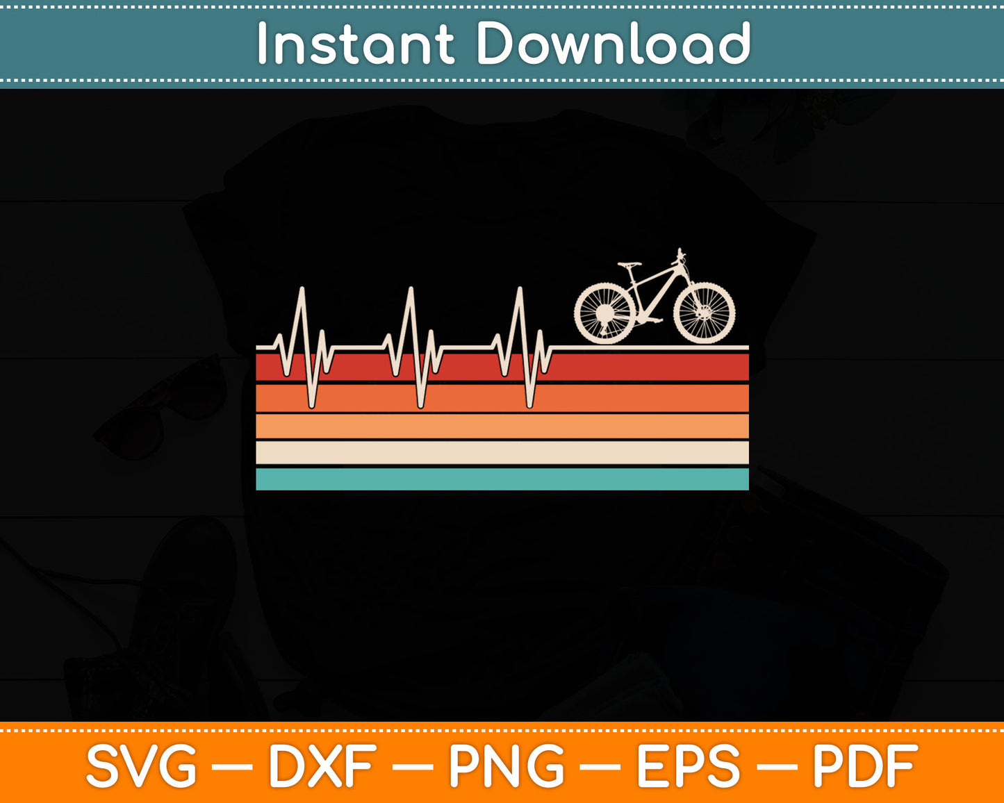 Funny Heartbeat Cycling Vintage Retro Svg Digital Cutting File