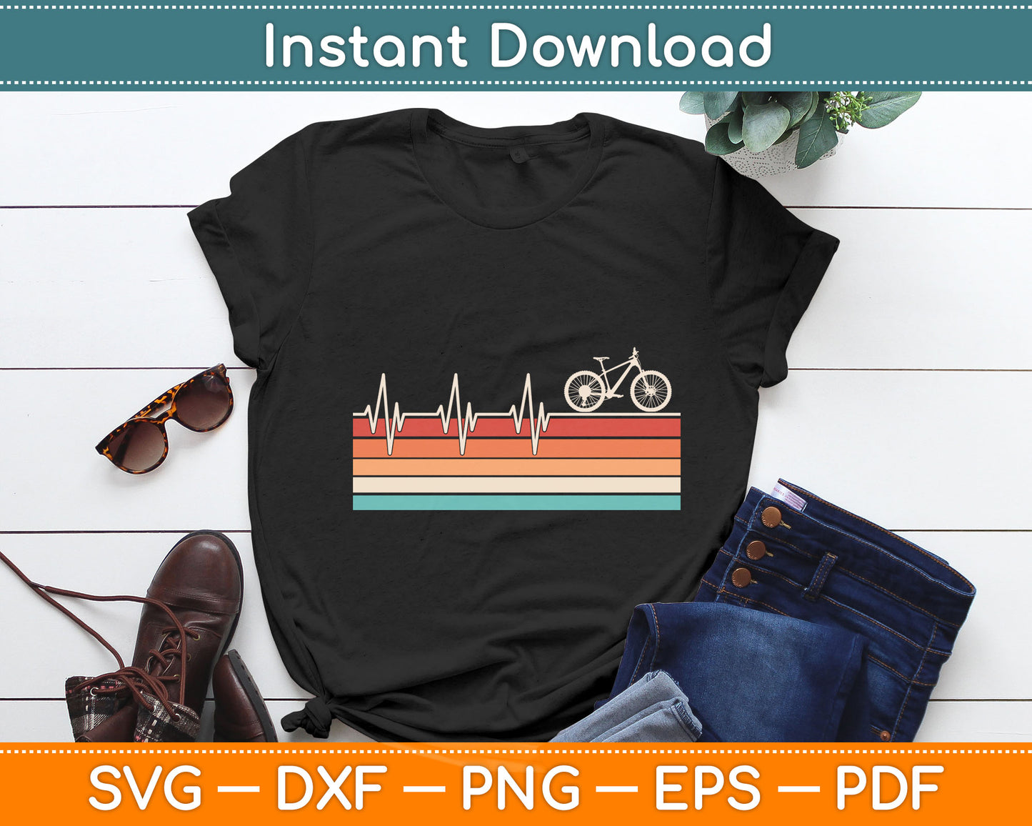 Funny Heartbeat Cycling Vintage Retro Svg Digital Cutting File