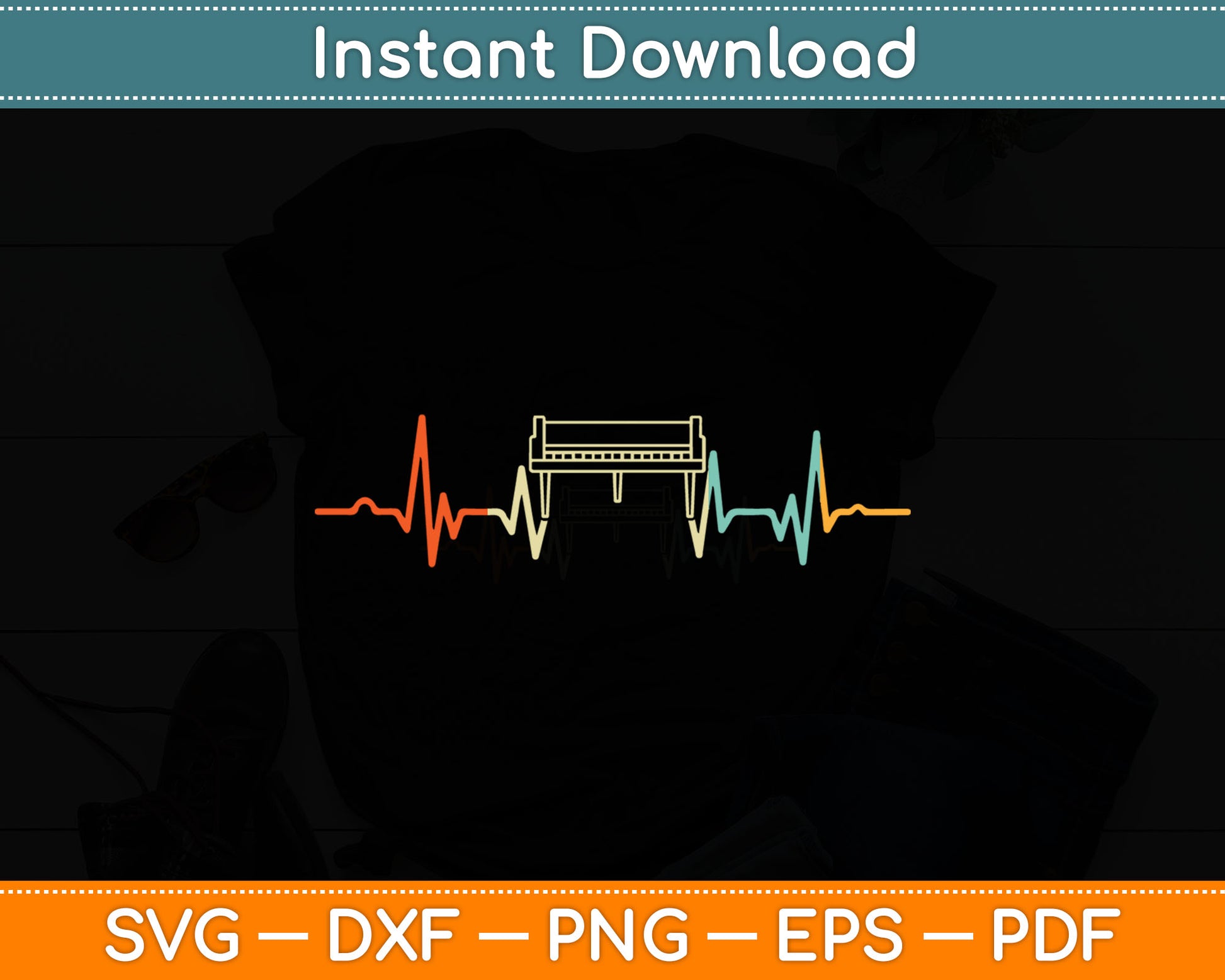 Funny Heartbeat Keyboard Piano Player Musician Retro Svg Digital Cutting File