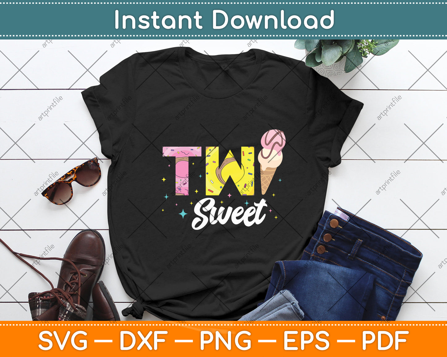 Funny Kids Two Sweet Ice Cream Birthday Svg Digital Cutting File