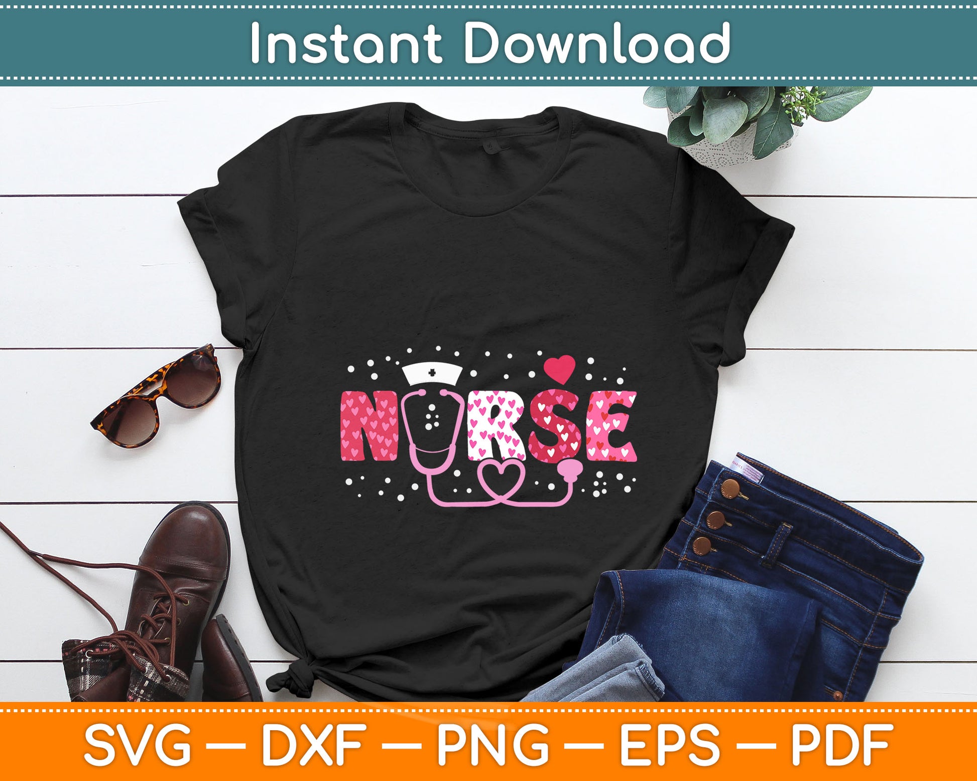 Funny Nurse Stethoscope Heart Lover Valentine's Day Svg Digital Cutting File