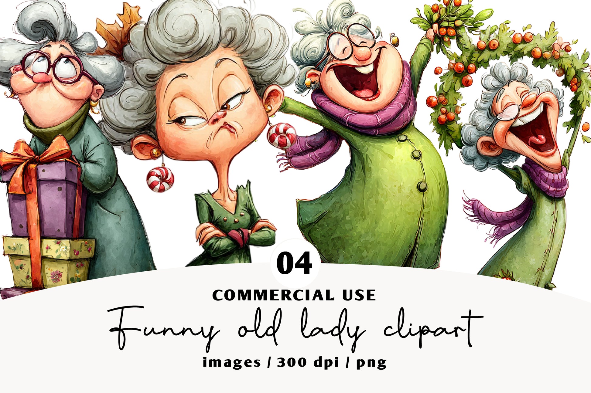 Funny Old Lady Christmas Clipart PNG