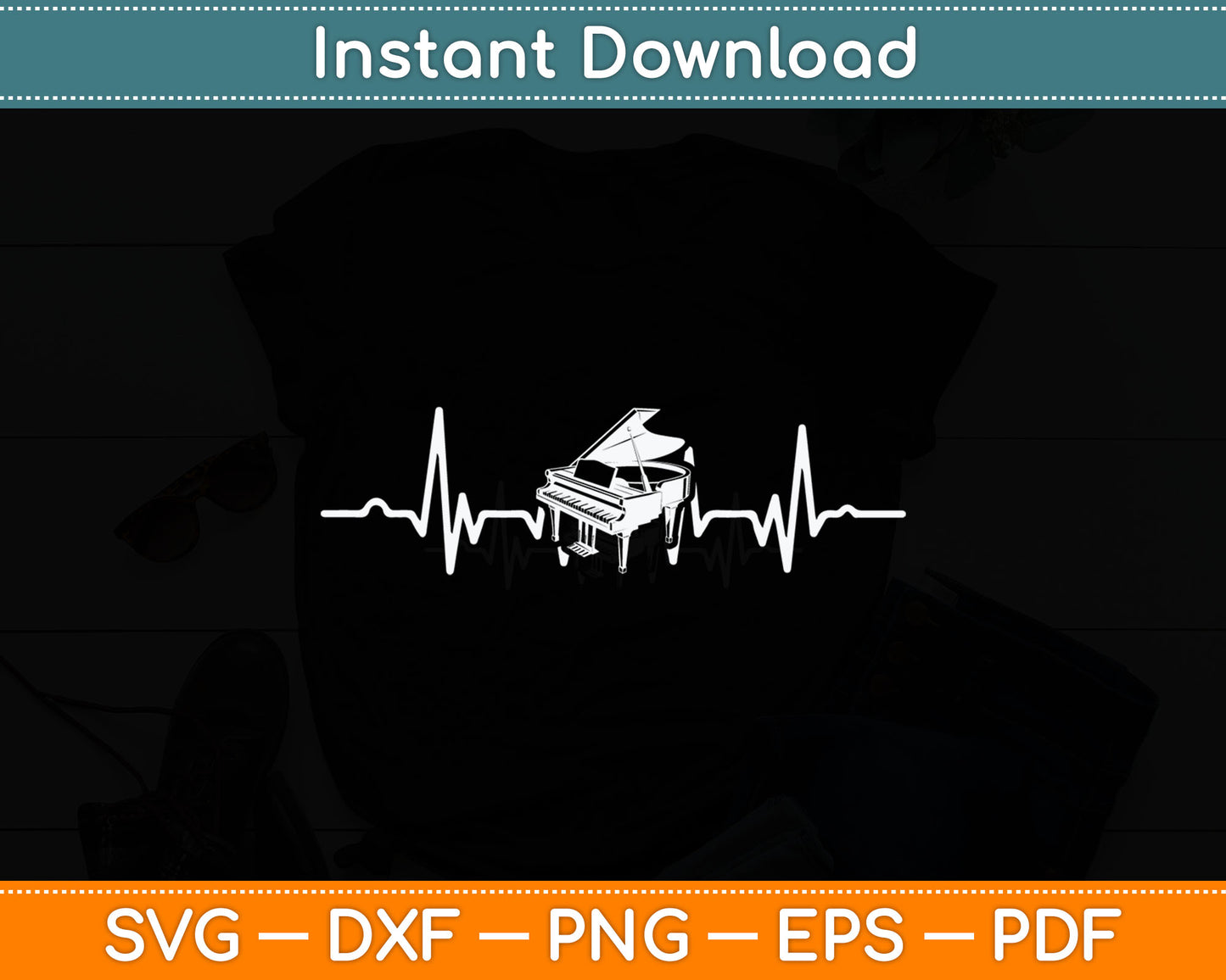 Funny Piano Heartbeat Keyboard For Piano Player Svg Digital Cutting File