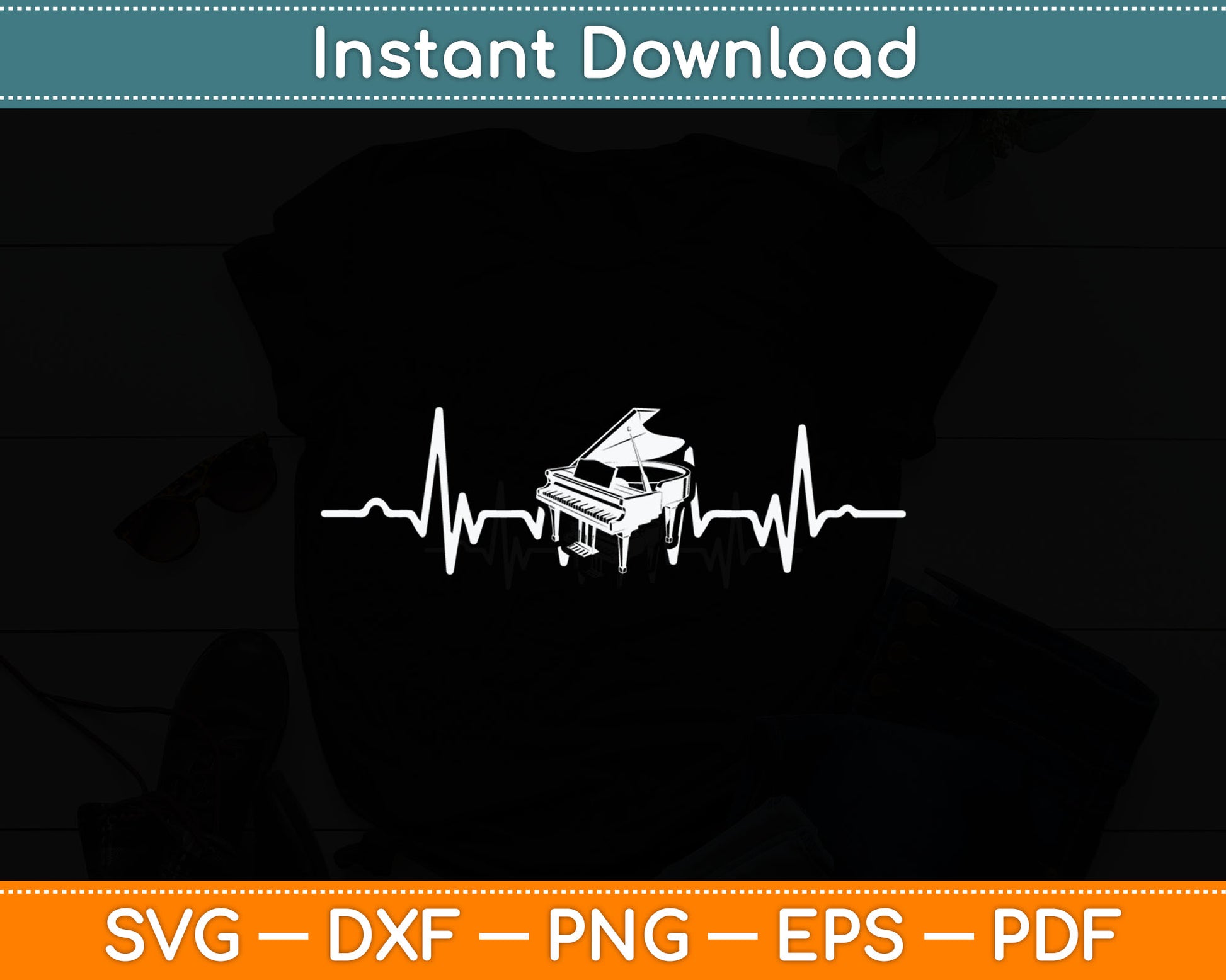 Funny Piano Heartbeat Keyboard For Piano Player Svg Digital Cutting File