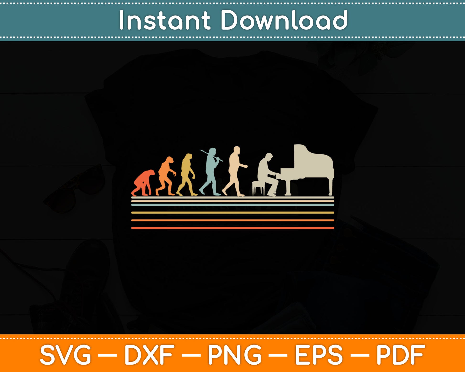 Funny Piano Retro Vintage Evolution Svg Digital Cutting File