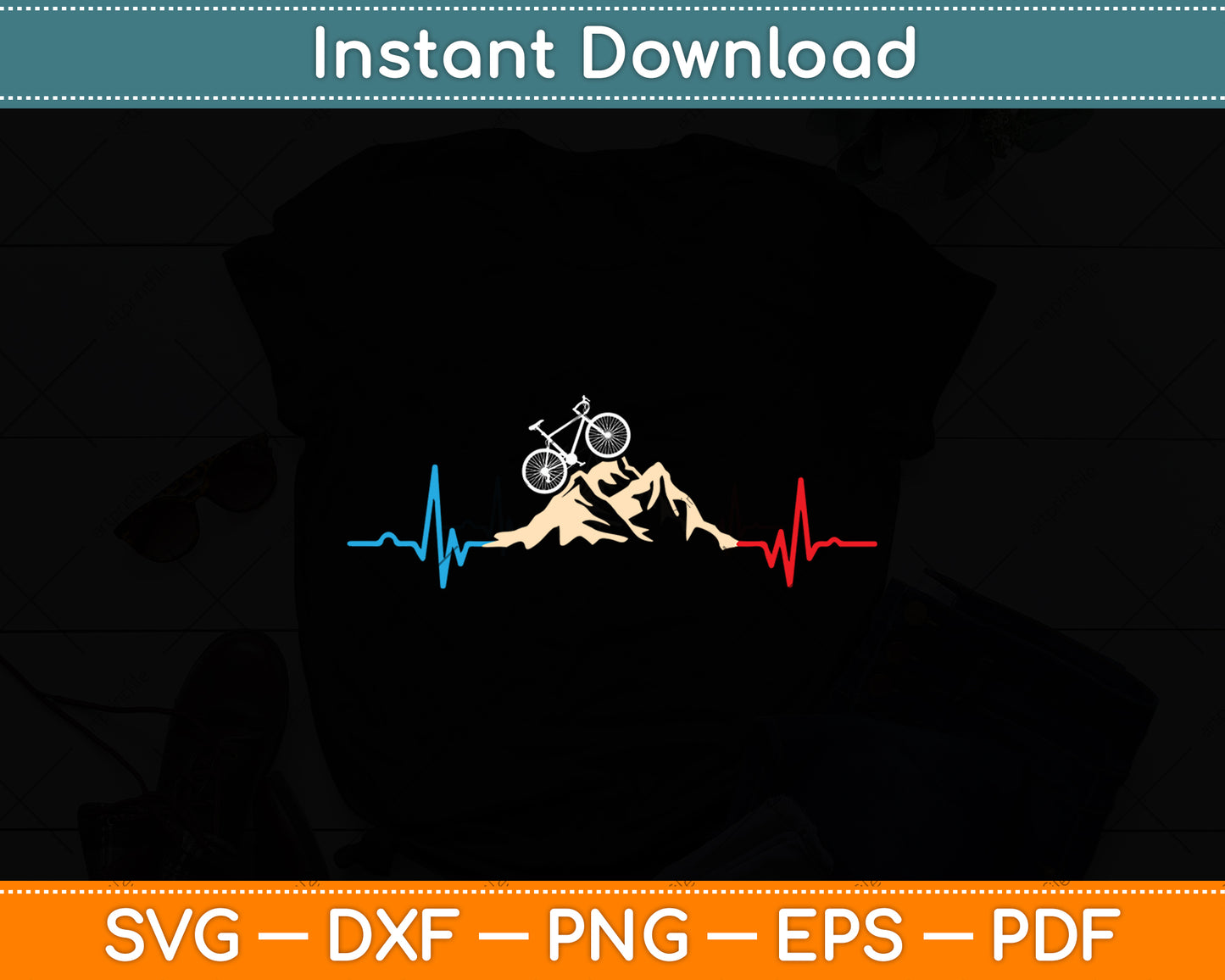 Funny Retro Cycling Heartbeat Bicycle Mountain Bike Biking Svg Digital Cutting File