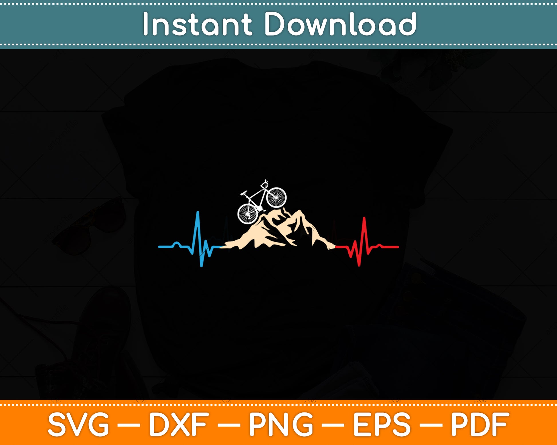 Funny Retro Cycling Heartbeat Bicycle Mountain Bike Biking Svg Digital Cutting File