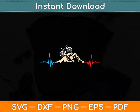 Funny Retro Cycling Heartbeat Bicycle Mountain Bike Biking Svg Digital Cutting File