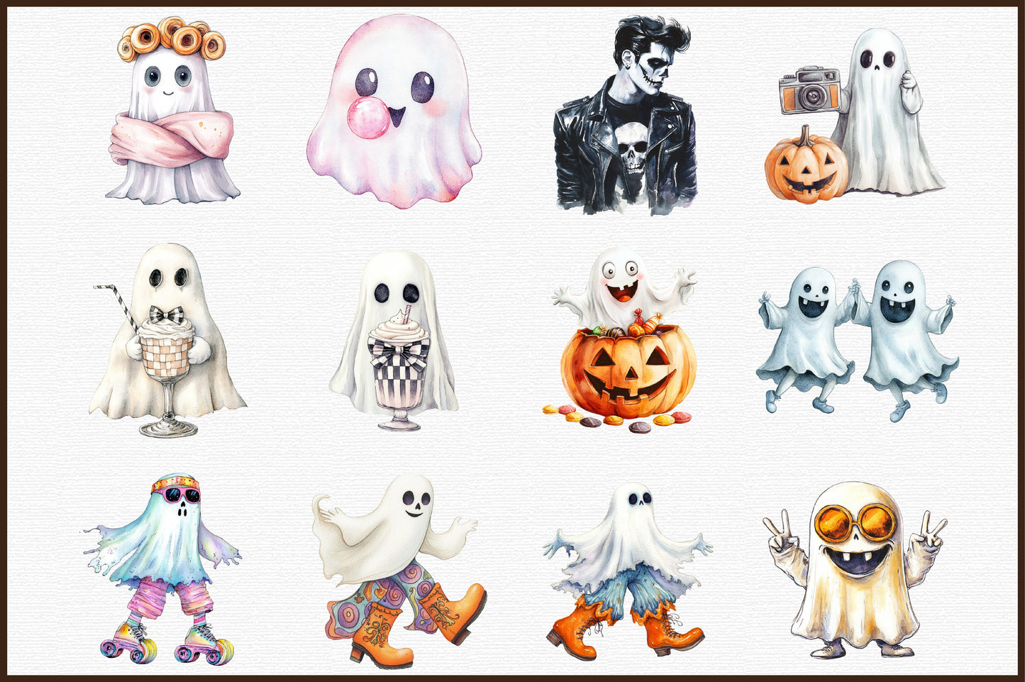 Funny Retro Halloween Ghost Clipart PNG Bundle
