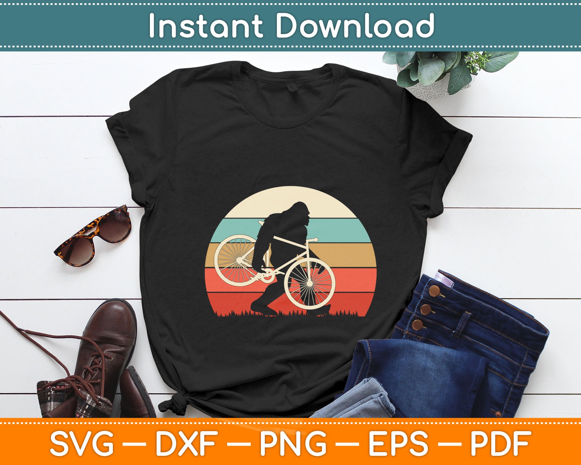 Funny Retro Vintage Bigfoot Cycling Svg Digital Cutting File